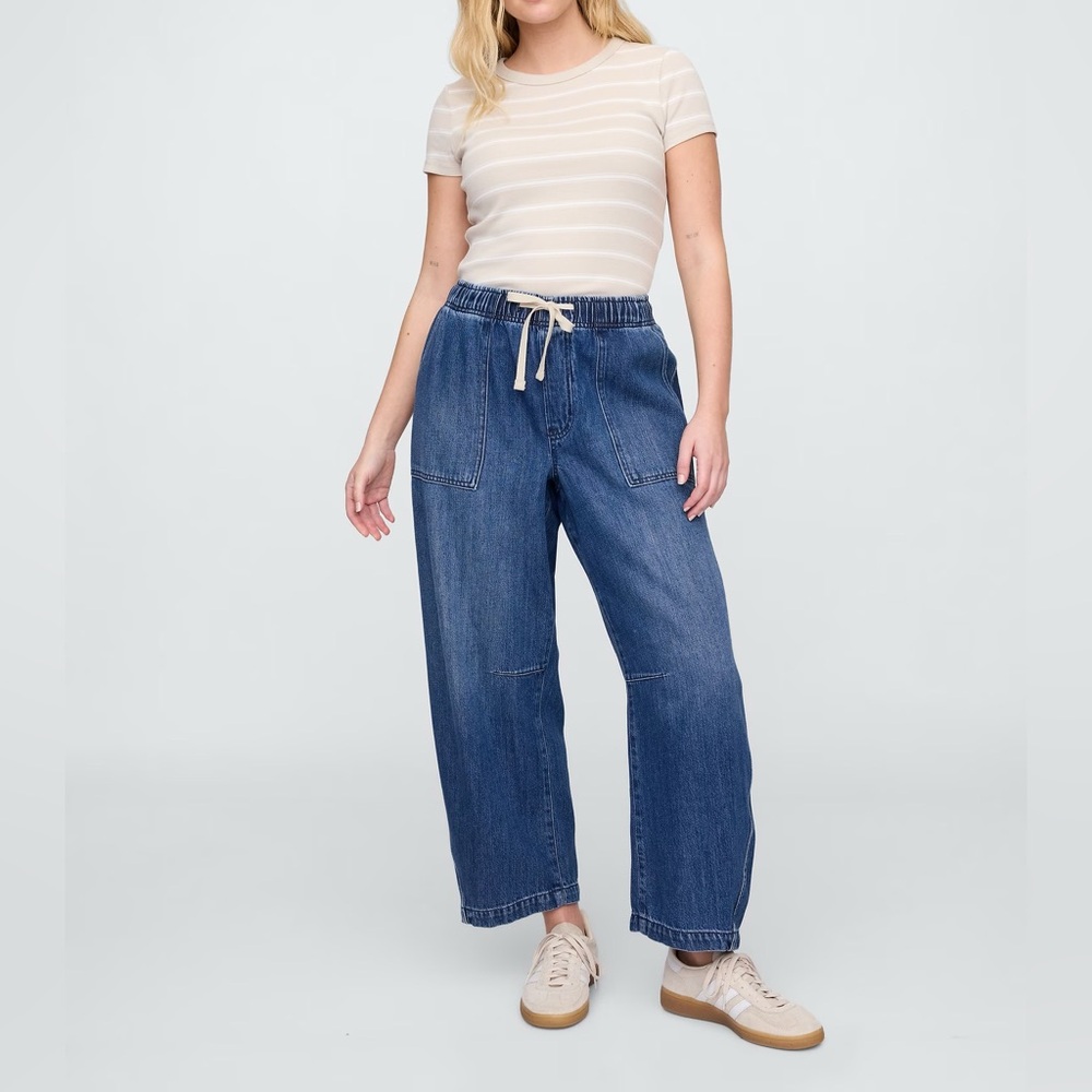 Gap Mid Rise Supersoft Pull On Barrel Leg Jeans Women Small Long NWT - Picture 13 of 13